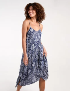 Navy Elephant Print Hanky Hem Dress