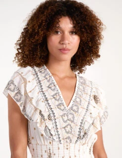 Cream Metallic Fibre Frill V Maxi Dress 5 Cream Metallic Fibre Frill V Maxi Dress -Soft Dress Wear Sales Store bv245971 white 34803