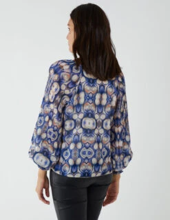 Pleated Sleeve Aztec Swirl Georgette Top -Soft Dress Wear Sales Store bv2579 blue 1360