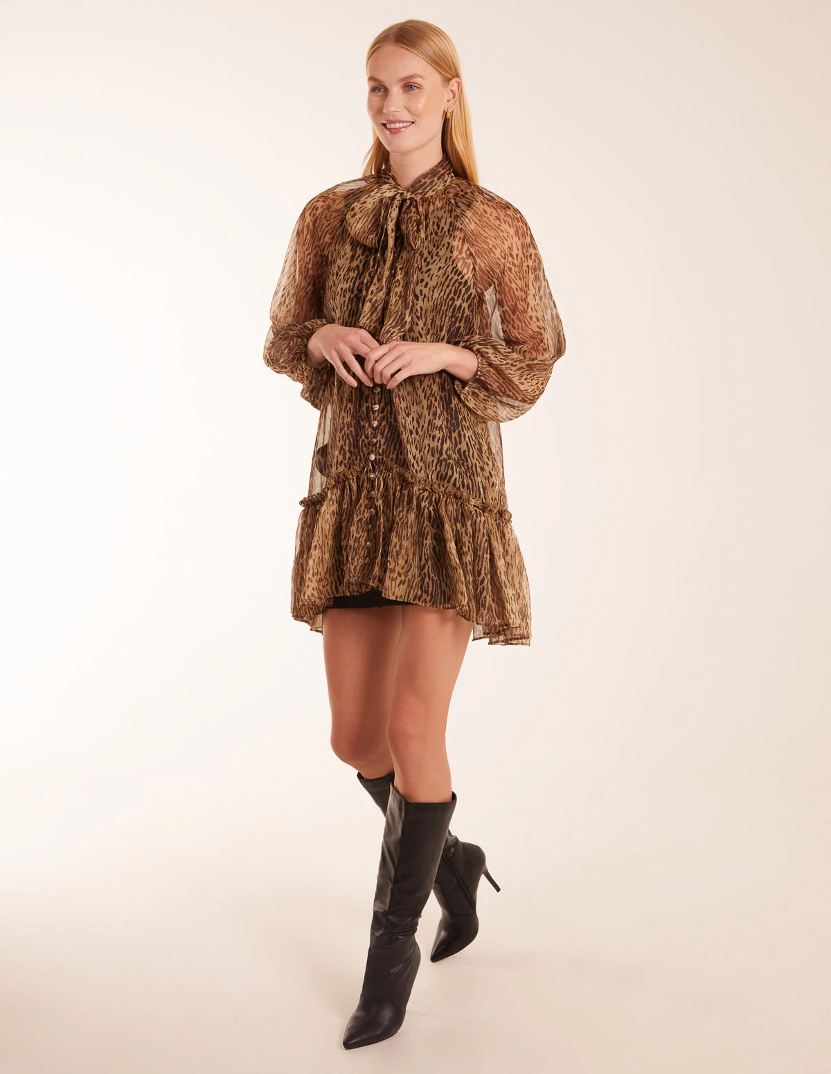 Leopard Print Pussy Bow Frill Shirt Dress 1 Leopard Print Pussy Bow Frill Shirt Dress