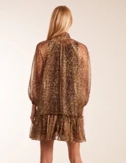 Leopard Print Pussy Bow Frill Shirt Dress 7 Leopard Print Pussy Bow Frill Shirt Dress -Soft Dress Wear Sales Store bv2959 brown66347