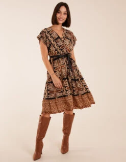 Tiered Crossover Printed Dress