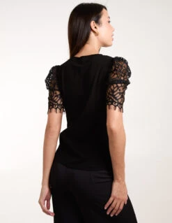 Lace Mesh Sleeve T-Shirt -Soft Dress Wear Sales Store bv3102 black 8139