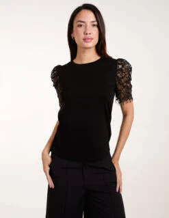 Lace Mesh Sleeve T-Shirt