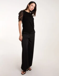 Lace Mesh Sleeve T-Shirt -Soft Dress Wear Sales Store bv3102 black 8179