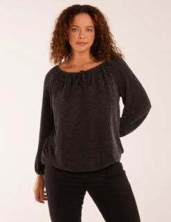 Gypsy Neck Metallic Top -Soft Dress Wear Sales Store bv3313 blacksilver 21502