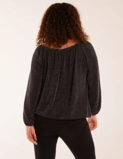 Gypsy Neck Metallic Top -Soft Dress Wear Sales Store bv3313 blacksilver 21528