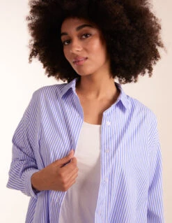 Oversized Stripe Shirt -Soft Dress Wear Sales Store bv3540 bluewhite 11014