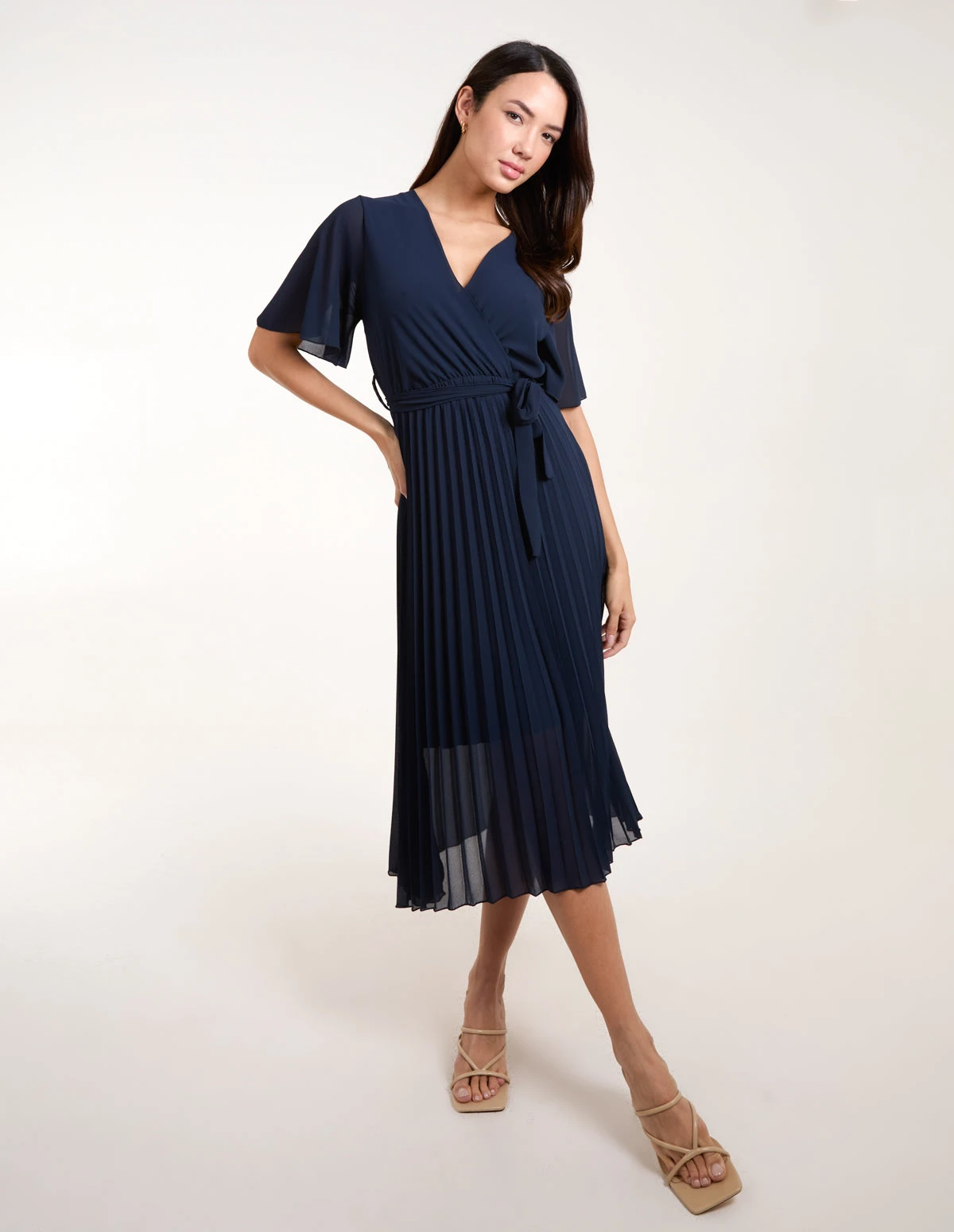 Pleated Wrap Over Belted Dress 3 Pleated Wrap Over Belted Dress - Image 3