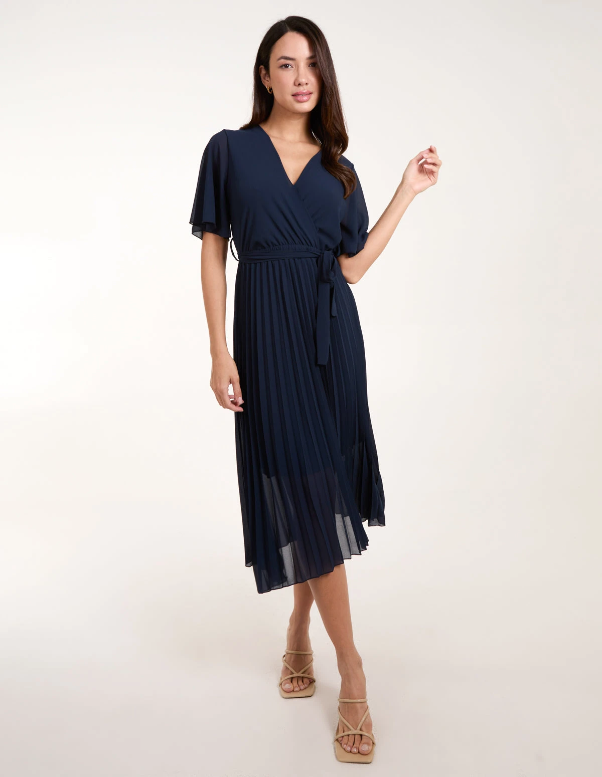 Pleated Wrap Over Belted Dress 1 Pleated Wrap Over Belted Dress