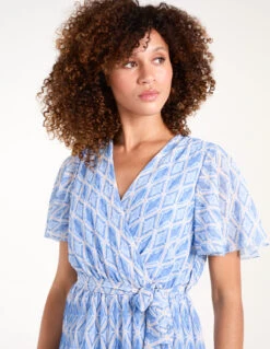 Aztec Diamond Printed Pleated Jumpsuit 6 Aztec Diamond Printed Pleated Jumpsuit -Soft Dress Wear Sales Store bv3919 blue 35483