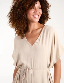 V Neck Straight Leg Relaxed Jumpsuit -Soft Dress Wear Sales Store bv3921 stone 35635