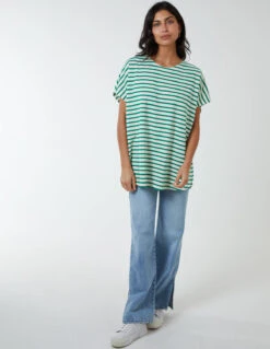Cotton Loop Back Stripe Sweat Top -Soft Dress Wear Sales Store mi3776 green9672