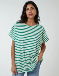 Cotton Loop Back Stripe Sweat Top