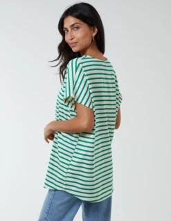 Cotton Loop Back Stripe Sweat Top -Soft Dress Wear Sales Store mi3776 green9723