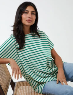 Cotton Loop Back Stripe Sweat Top -Soft Dress Wear Sales Store mi3776 green9736