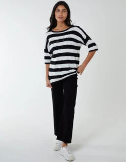 Striped T Shirt With Diamante Detail 7 Striped T Shirt With Diamante Detail -Soft Dress Wear Sales Store qed2706 black10210