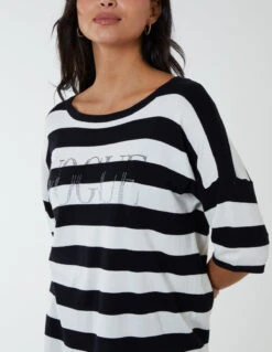 Striped T Shirt With Diamante Detail 6 Striped T Shirt With Diamante Detail -Soft Dress Wear Sales Store qed2706 black10221