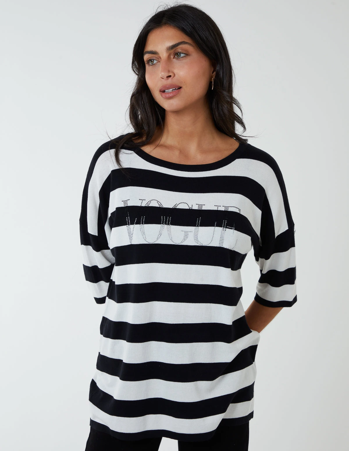 Striped T Shirt With Diamante Detail 1 Striped T Shirt With Diamante Detail