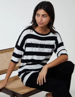 Striped T Shirt With Diamante Detail 8 Striped T Shirt With Diamante Detail -Soft Dress Wear Sales Store qed2706 black10280