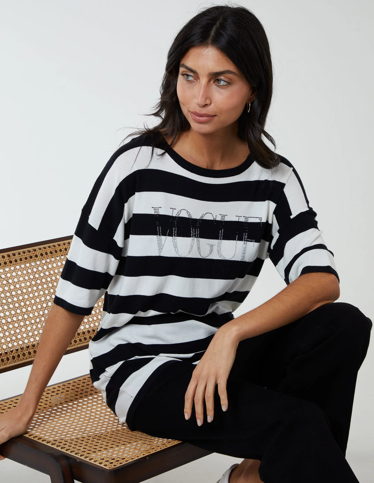 Striped T Shirt With Diamante Detail 4 Striped T Shirt With Diamante Detail - Image 4