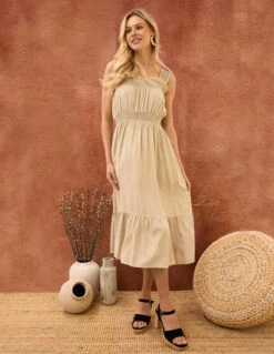 Shirred Detail Midi Dress