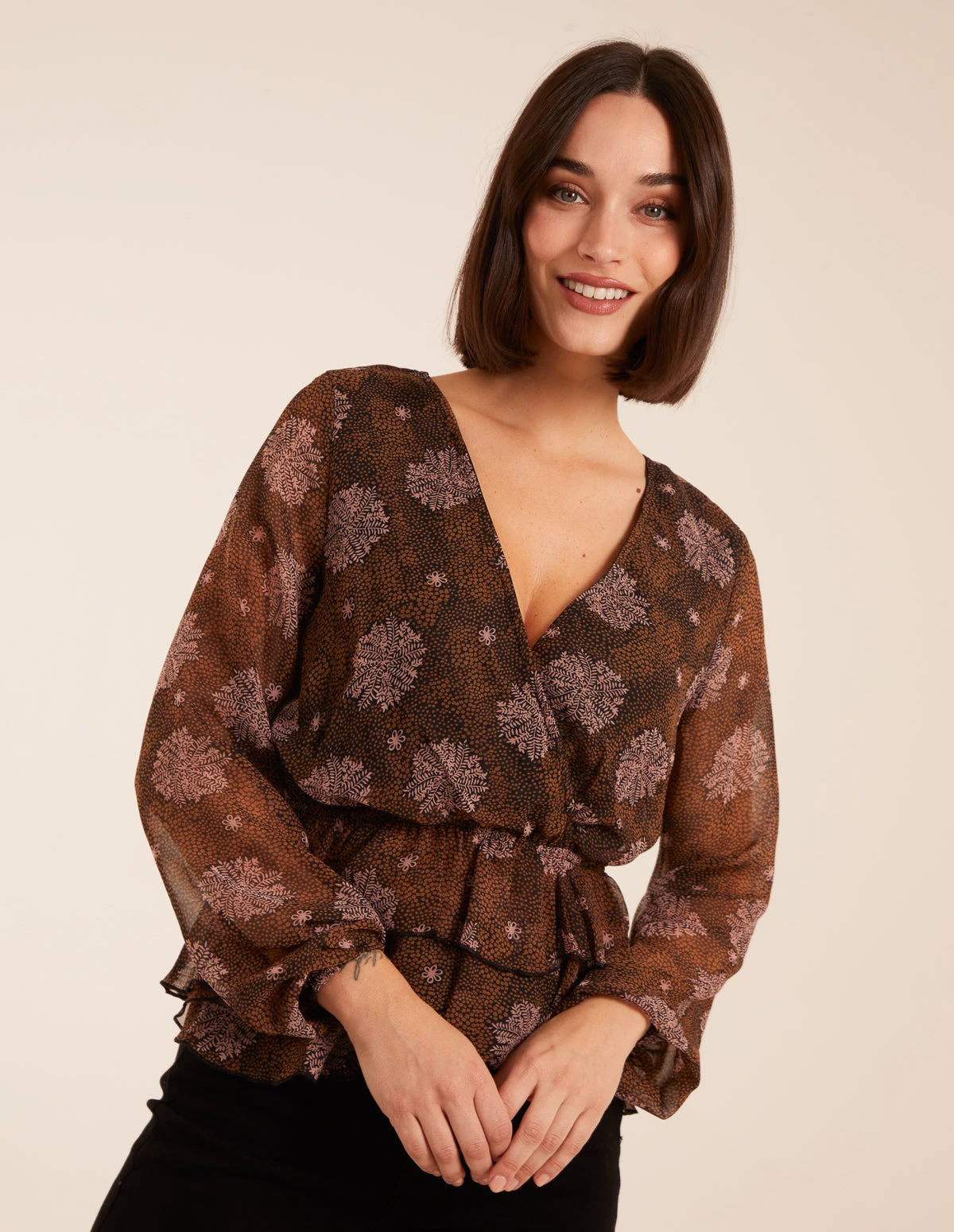 Floral Ruffle Wrap Blouse 1 Floral Ruffle Wrap Blouse